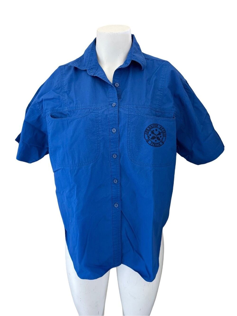 Jordache Studio Italia 100% cotton blue button up short sleeve shirt women s M e